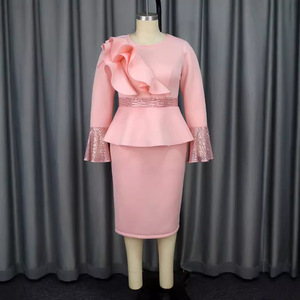 Round Neck <b>Flare</b> Sleeve Dress Women's Party Ruffle <b>Sequins</b> High Waist Dresses Casual Clothing Fashion - Product Image 4