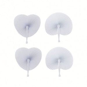 White Heart Shaped Folding Fans Activists' Paper Fans <b>Handheld</b> DIY Wedding Guests' Paper Favor Fan Bulk Party Decorative Supply - Product Image 5