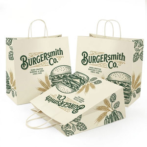 Customized Recyclable Food Packing Bag Coffee Shop Kraft <b>Paper</b> Bag Brown Fast Food Restaurant <b>Paper</b> Bags With Handle - Product Image 1