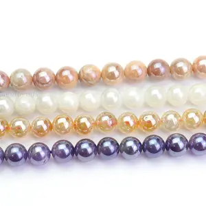 Wholesale Polish Round Natural Imitation Pearl Plated Stone Beads For DIY Bracelets Making 6mm 8mm 10 mm, 38cm 15"