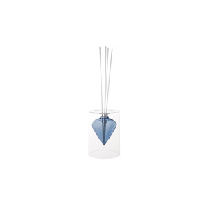 Diffuseur de parfum en verre bleu diamant, bâtonnets en fibre de bois, sans parabène ni alcool, parfum longue durée, artisanal, Italie - Product Image 1
