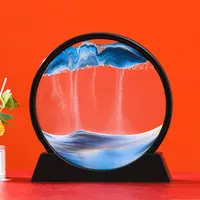 Hareketli kum sanat resmi yuvarlak cam 3D kum saati hareket ekran akan kum çerçeve 5/7 inç renkli boyama sıvı kum sanat