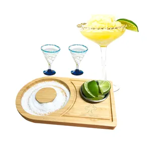 Bamboo Wood Glass Rimmer, Bartender Tool for Cocktail ,Margarita Salt and Sugar Rimmer for Glasses up to 4.7 Inches