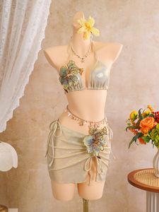 Ensemble bikini 3 pièces TW 2026 personnalisé, nouvelle tendance, sexy et brillant, brodé de fleurs, avec paréo de plage, maillot de bain mode pour <span class=keywords><strong>femme</strong></span> - Product Image 5