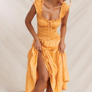 Tangerine Shirred Sundress Summer Heatwave Trend Effortless Elegance Street Style Dresses