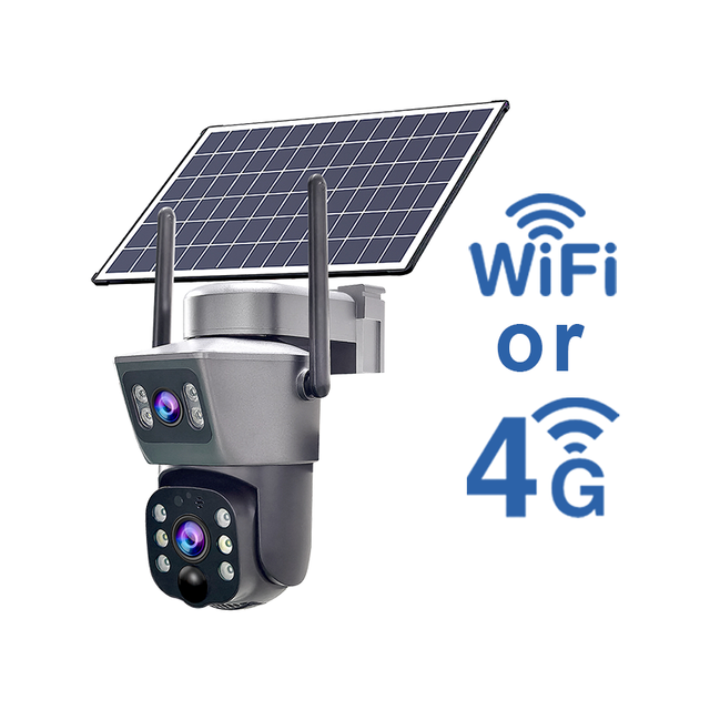 4g Dual Lens Ptz Solar Cctv Wifi Camera Wifi Smart Net Camera V380 Solar Powered Wireless Network Security Camera with Battery