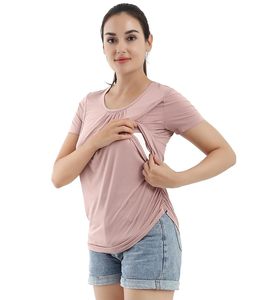 Pajamas Stock Clearance Sale <b>Women's</b> Blue <b>Short</b> Sleeve Nursing Top Casual Breathable Knitted Maternity Wear Ready Stock - Product Image 2