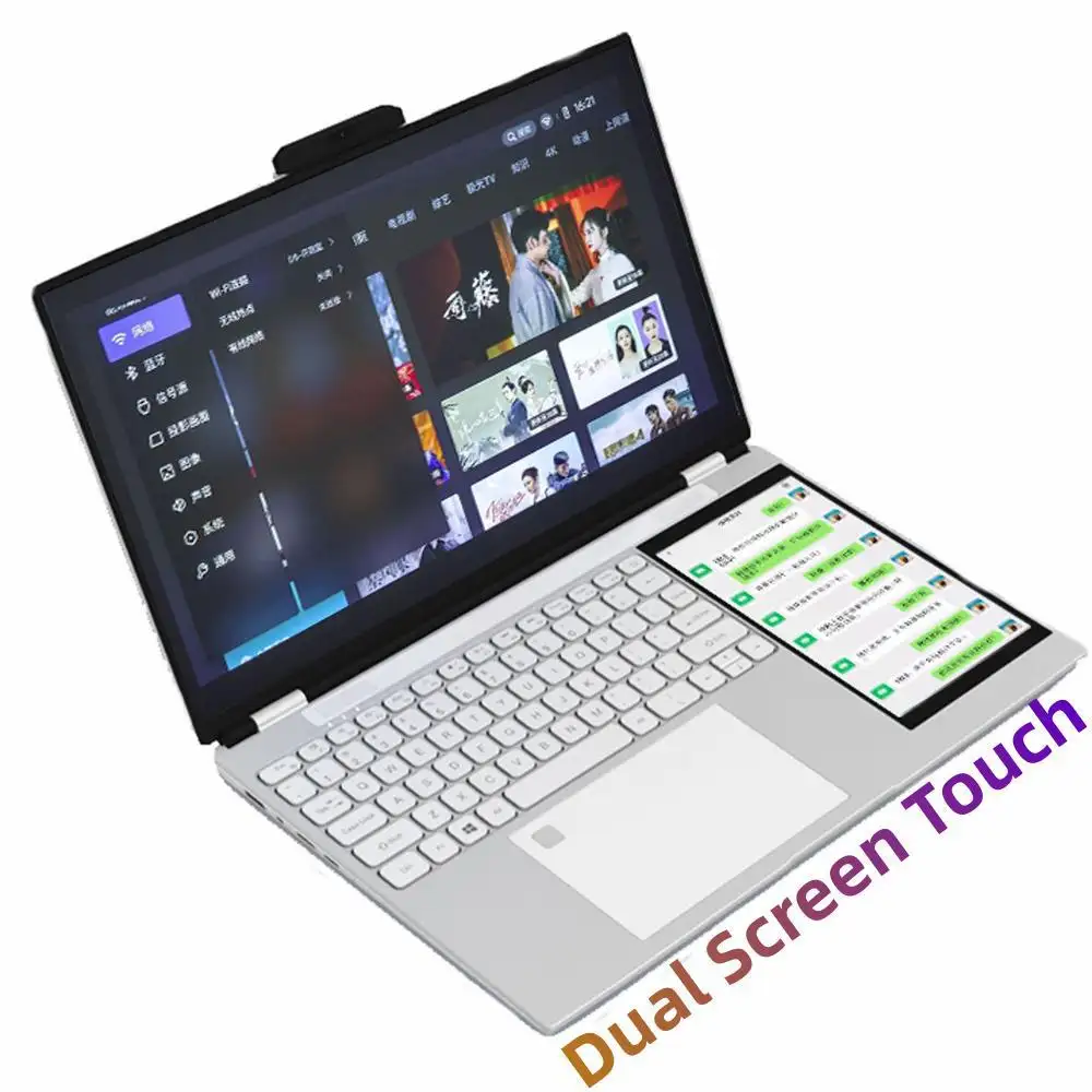 2023 New 15 Inch + 7 inch Double Monitor Intel Celeron N5105 RGB Backlit Keyboard Dual Screen Touch Office Business Laptop