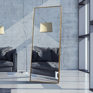 Modern Gold-Framed Large Aluminum Glass Decorative Square&amp;Oval <strong>Freestanding</strong> <strong>Bathroom</strong> <strong>Mirror</strong> for Living Room Use JENBELY DKF51J - Product Image 2