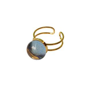 Fashion <b>Rings</b> 316L Stainless Steel PVD <b>Gold</b> Plating Sustainable Resistant Blue Stone Cuff <b>Ring</b> - Product Image 1