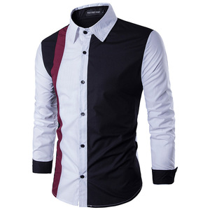 Camicie da <span class=keywords><strong>uomo</strong></span> <span class=keywords><strong>eleganti</strong></span> Patchwork di alta qualità alla moda da <span class=keywords><strong>uomo</strong></span> a manica lunga Casual Social Dress Shirt vestiti retrò per regalo di natale - Product Image 1