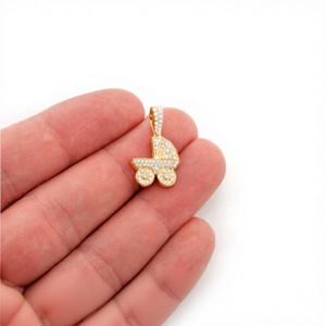 Trendy 10K Solid Yellow Gold Custom iced Baby Stroller Natural Diamond Necklace Pendant Charm <b>Gift</b> for Kids Birthday Anniversary - Product Image 1