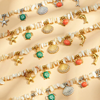 Bracelet de haute qualité en forme de dauphin, tortue, étoile de mer, coquillage, incrusté de perles de zircon, bracelet en pierre naturelle, bracelet en acier inoxydable pour femmes