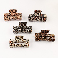 Pince à cheveux rectangulaire en PVC imprimé léopard, tendance et vintage, pour femme, pour coiffure mi-attachée à l'arrière de la tête