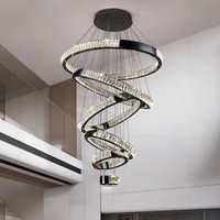 Lustre LED en cristal moderne de luxe pour escalier duplex, lumière variable tricolore, spirale circulaire, hauteur réglable, intelligent
