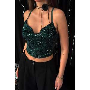 Blusa de satén elástica con tirantes y cuello en V para mujer, sexy, sin espalda, ideal para fiestas - Product Image 5