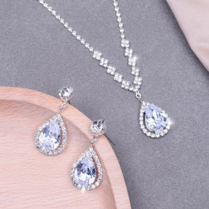 Water Drop Earrings/<b>Bracelet</b> <b>Set</b> Silver Crystal Pendant Antique Silver Plated Classic Women's Party Jewelry Fashion Accessories - Product Image 2