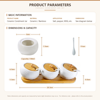 Set 3 Wadah Bumbu Keramik Grosir dengan Tutup Bambu, Nampan, dan Sendok 150ml untuk Garam dan Merica Dapur