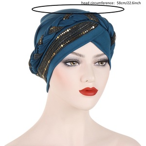 Nouveau Style Musulman Sequin Bicolor Tresse Chapeaux Turban Casquettes Polyester Intérieur Hijabs Bonnet Pour Les Femmes - Product Image 3