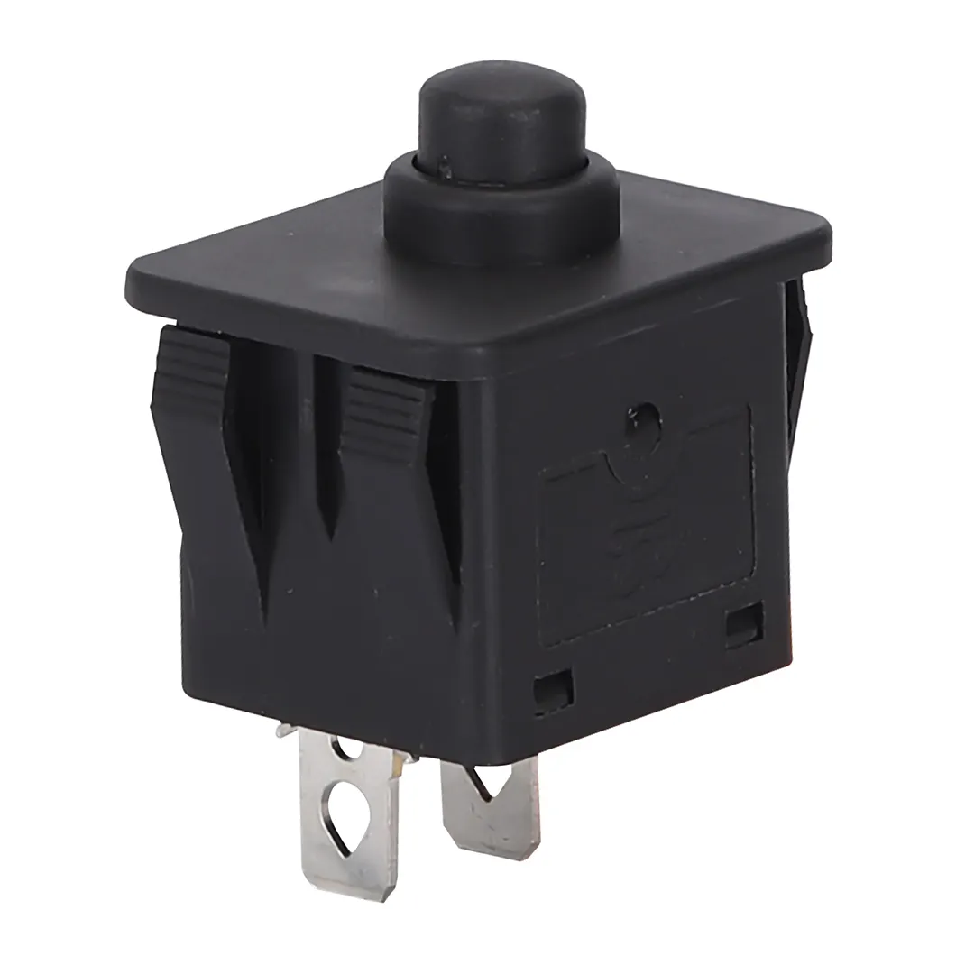 Mini botão de pressão quadrado, recompra alta tipo curto 250v preto pa66 2 pinos