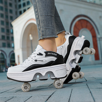 Chaussures de sport avec 4 roues rétractables, chaussures à roulettes pour la marche en plein air et les sports, chaussures à roulettes pour enfants
