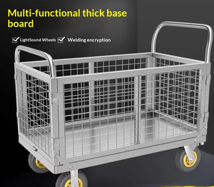 Folding Steel Plate <strong>Cart</strong> with Rubber Wheels Hand Push Trailer <strong>Flat</strong> <strong>Cart</strong> for Fence Carrying - Product Image 1
