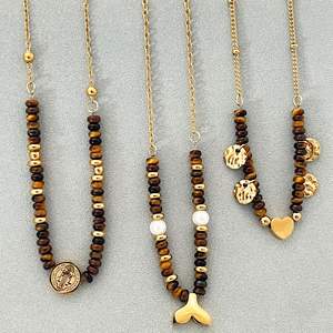 Collares de Moda de Alta Gama, Estilo Nicho, con <span class=keywords><strong>Cadena</strong></span> de Bambú y Piedra Ojo de Tigre, Personalizados al por Mayor - Product Image 2