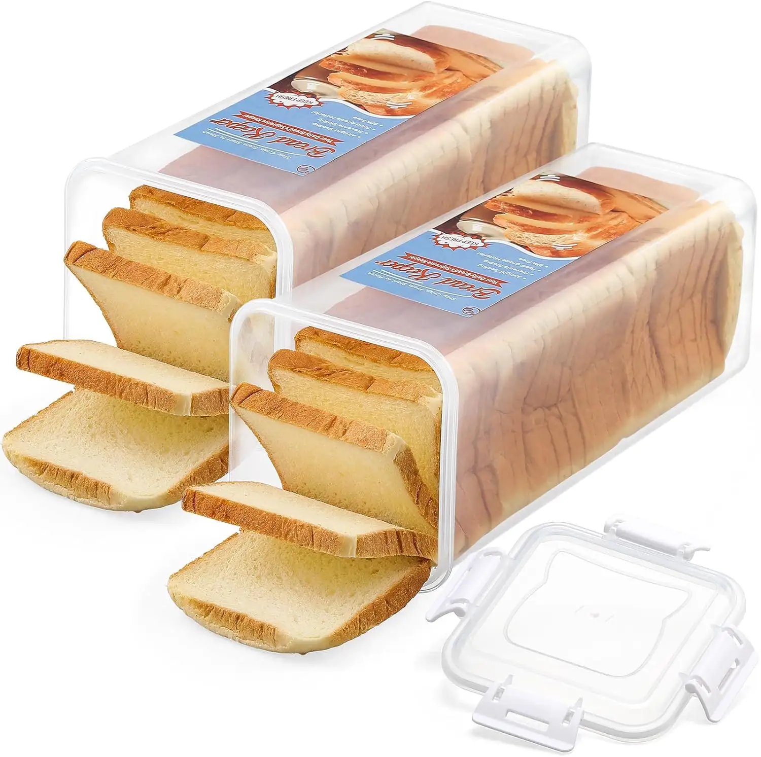 OEM wadah penyimpan roti segar, wadah penyimpan roti segar, kotak plastik Sandwich roti dengan tutup kedap udara