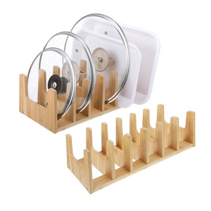 Bamboo Pot Lid Organizer 6 Slots Dish <b>Rack</b> <b>Kitchen</b> Storage Minimalist Design - Product Image 1