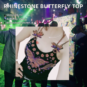 Women's Breathable Slim Knit Suspender Nightclub Tank <b>Top</b> Long Butterfly Rhinestone Shiny <b>Sequined</b> Sleeveless Camisoles Woven - Product Image 2