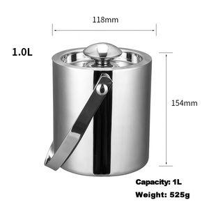 Thùng đá hai lớp bằng thép không gỉ 304, dung tích 1L 2L 3L, có nắp, màu bạc, dùng để đựng đồ uống, phục vụ tiệc, du lịch, đựng rượu sâm banh - Product Image 3