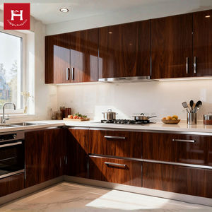 HAPPY HOUSES Armoires <span class=keywords><strong>de</strong></span> cuisine classiques modernes en placage <span class=keywords><strong>de</strong></span> bois brillant, finition double brillant mat, tiroirs à fermeture douce, personnalisables pour la maison - Product Image 1