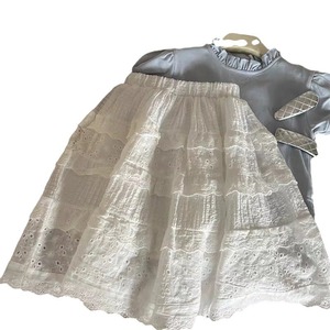 Tongxingyuan Girls Lace Hollow Out A-Line Skirt Off White Cotton Midi Childrens Dress Spring Summer Style - Product Image 5