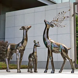 Life Size Deer Statues Antique Coppery Large Fiberglass Giant Polyresin Animal Sculpture For Outdoor Garden Modern Decoration