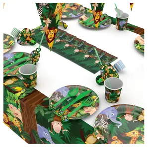 Cartoon Jungle Animal Einweg geschirr Sets Party zubehör für Kinder Geburtstags feier Dekor Teller Tasse Serviette Party zubehör