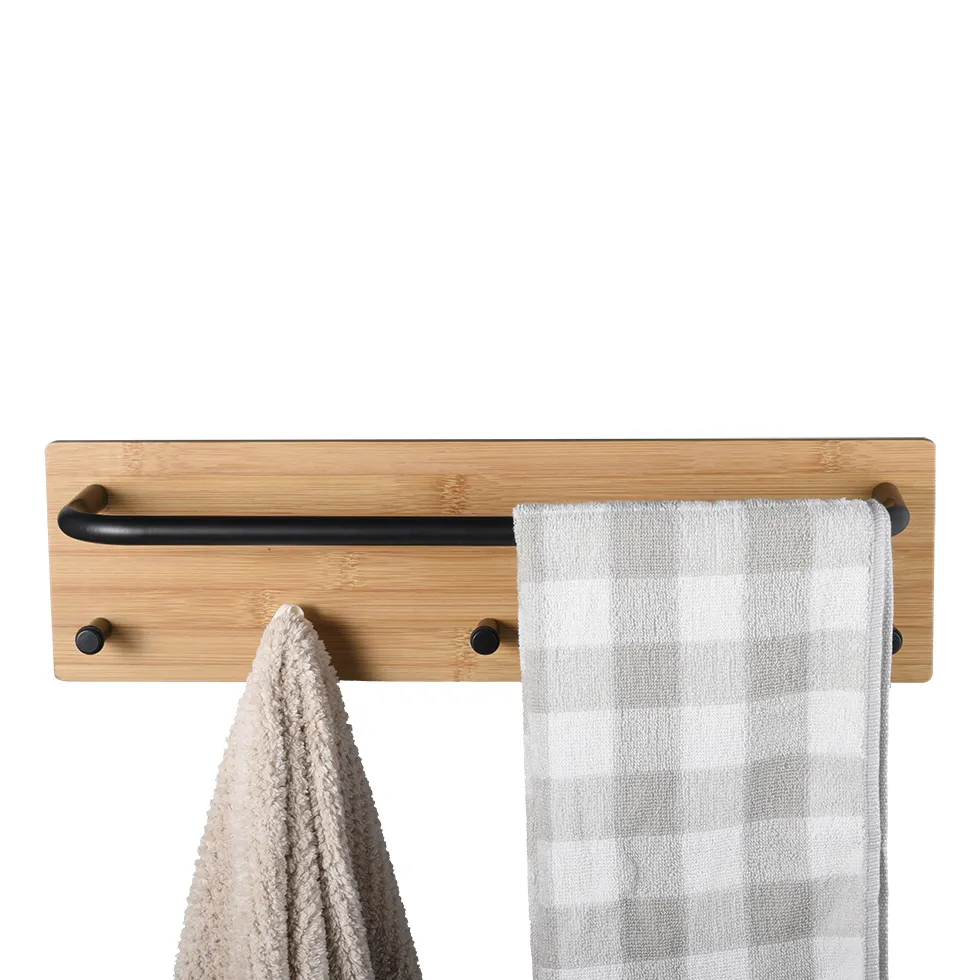 Appendiabiti da bagno in legno a parete con gancio per asciugamani