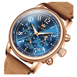 Para OLEVS 2912 Reloj de cuarzo deportivo de lujo para hombres Cronógrafo multifuncional resistente al agua Correa de cuero genuino luminosa Ronda Poi - Product Image 3