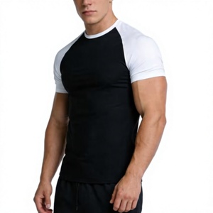 Men's Black White Raglan-Sleeve O-Neck T-Shirt Regular Fit Casual Knitted 100% Cotton Breathable Solid Color Short Sleeve - Product Image 5
