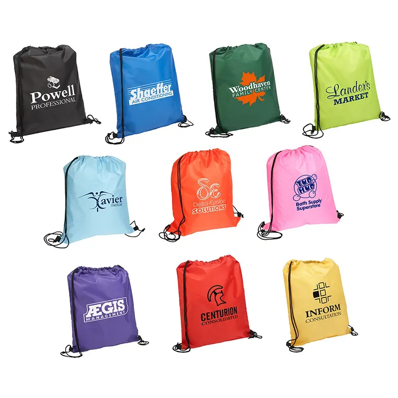 Bolsa de viaje para senderismo con logotipo personalizado, mochila plegable de poliéster con cordón, bolsa portátil con cordón para gimnasio