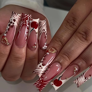 <span class=keywords><strong>Faux</strong></span> <span class=keywords><strong>ongles</strong></span> longs en forme de cercueil rose à bout français avec un design en forme d'arc, portables, couvrant entièrement la <span class=keywords><strong>manucure</strong></span> pour femmes - Product Image 4