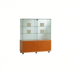 Vitrine moderne en verre 120x40x130 cm avec base en bois de cerisier, portes et étagères verrouillables pour rangement dans le salon - Product Image 2