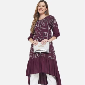 Conjuntos de Kurta y Pantalón de Rayón con Mangas Abullonadas, Estilo Étnico, Estampados, Elegantes, para Fiestas, Diseño Indio, Colección Lista para Usar, Venta al Por Mayor - Product Image 1