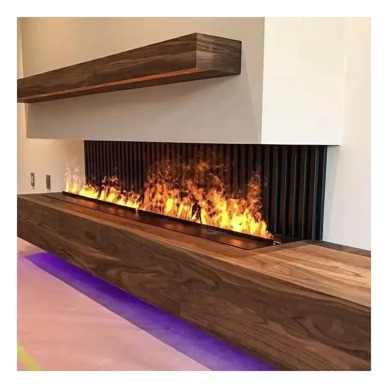 Cheminées autoportantes à vapeur d'eau 3D, style décoratif en acier inoxydable de 750mm, foyer à flamme LED pour l'intérieur