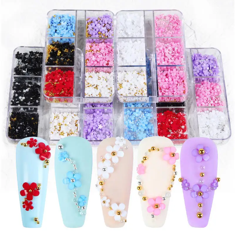 3D Flower Nail Charms Wholesale Accessories With Pearls Gold and Silver Caviar Nail Art Charms Bulks For Nails