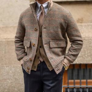 Winter Customize New Houndstooth Plaid Collar <strong>Jacket</strong> Fashion Short Single Breasted Men's <strong>Slim</strong> <strong>Fit</strong> Houndstooth Plaid <strong>Jacket</strong> - Product Image 1