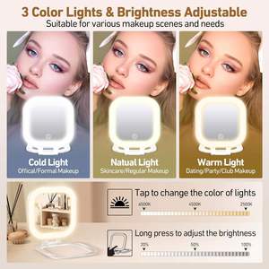 Custom Personalised White Compact Cosmetic <b>Mirror</b> <b>Light</b> Handheld LED Magnifying USB Touch Control Foldable Dual-Sided <b>Mirror</b> - Product Image 3