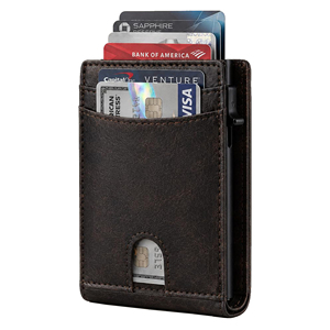 Portefeuille Pop-up en Cuir Crazy Horse Vintage Personnalisé avec Blocage RFID pour Hommes, <span class=keywords><strong>Porte</strong></span>-cartes de Crédit Intelligent en Métal et Cuir Premium - Product Image 1