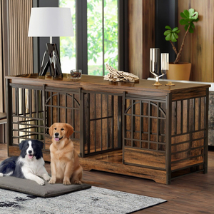78 inç çift köpek sandık mobilya ekstra büyük köpek kulübesi ağır ahşap köpek evi Modern tasarım oturma odası kullanımı kahverengi - Product Image 3