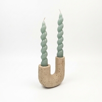 Porte-bougie en travertin beige naturel WeiVibe en forme de U, sculptural, en pierre, pour bougies coniques, pour la décoration de table à manger