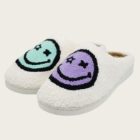 Sourire visage pantoufles femmes maison décontracté dessin animé moelleux en peluche chaussures chaussures d'hiver adultes enfants chaud doux chaussures en peluche chambre cadeau
